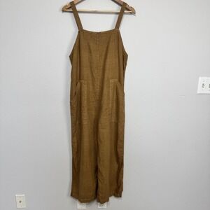 Universal Thread Overalls Women's Medium Brown Linen Wide Leg Pockets Relaxed